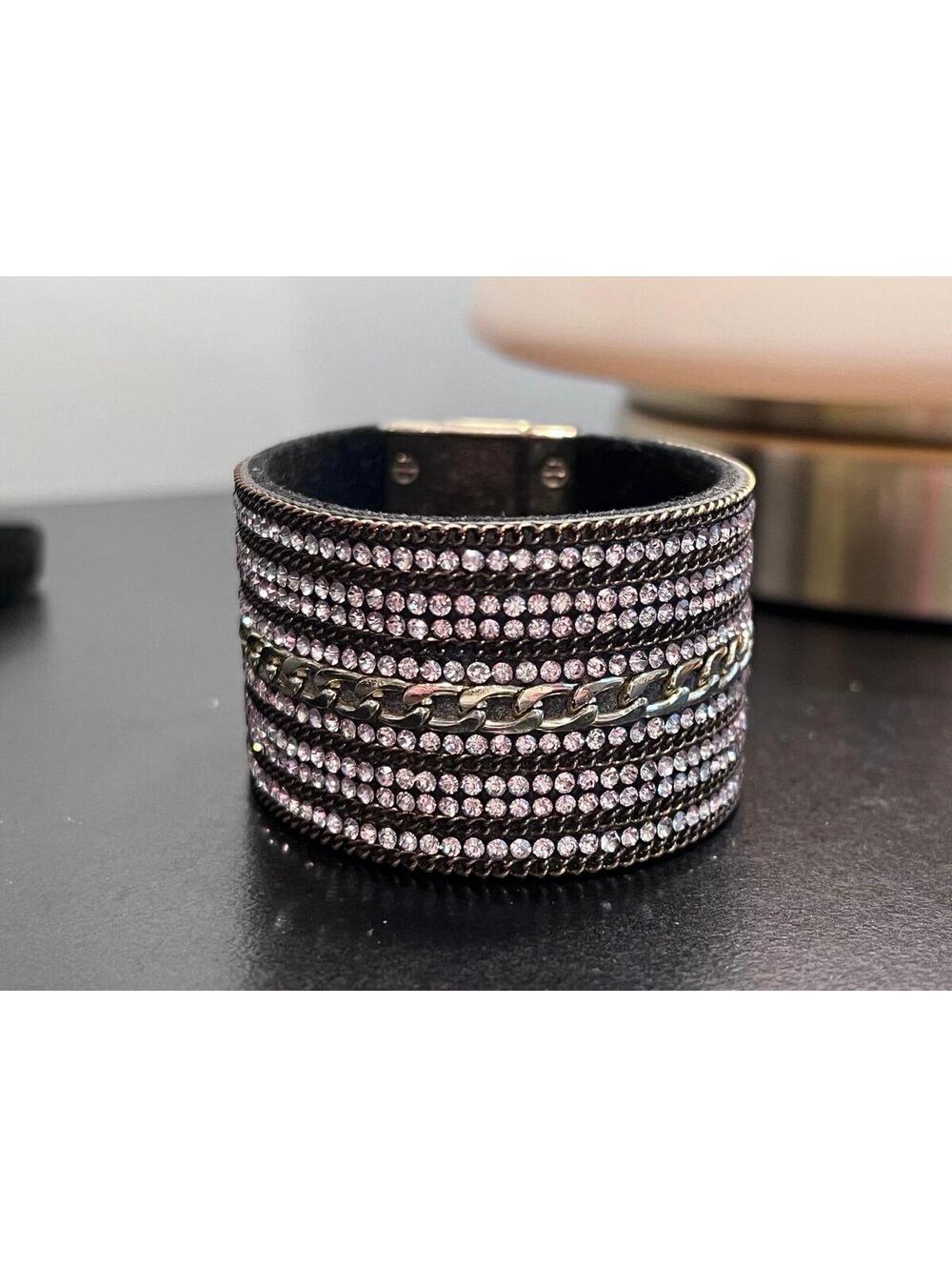 Express Women’s Cuff Wrap Bracelet w/ Crystals, Chains, & turn lock clasp